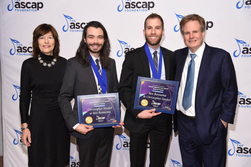 Christopher Staskel and Ben Bonnema receiving the ASCAP Harold Adamson Lyric Award in a ceremony on December 11, 2019.