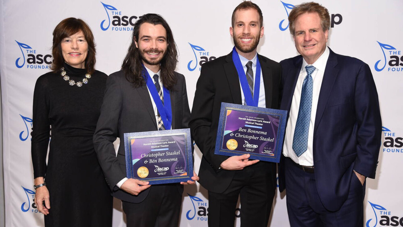 Christopher Staskel and Ben Bonnema receiving the ASCAP Harold Adamson Lyric Award in a ceremony on December 11, 2019.